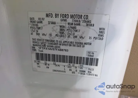 2007 Ford F-150 Fx4/Lariat/Xl/Xlt from USA, damaged, VIN 1FTPX14V57FA88783